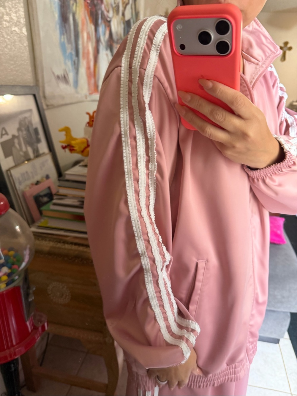 adidas Pink Women's Track Jacket and Wide-Leg Pants Satin Set - Picture 3 of 6